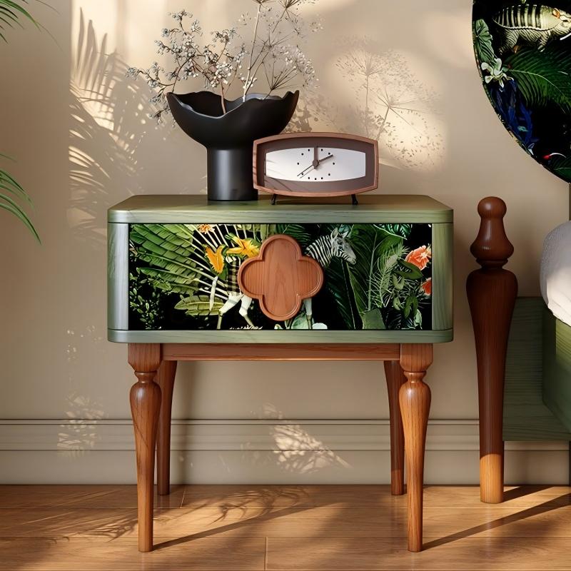 小花朵床头柜雪松绿